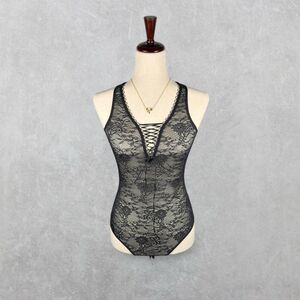 Cosabella Black Sheer Floral Lace Italian Lingerie Lace Up Bodysuit